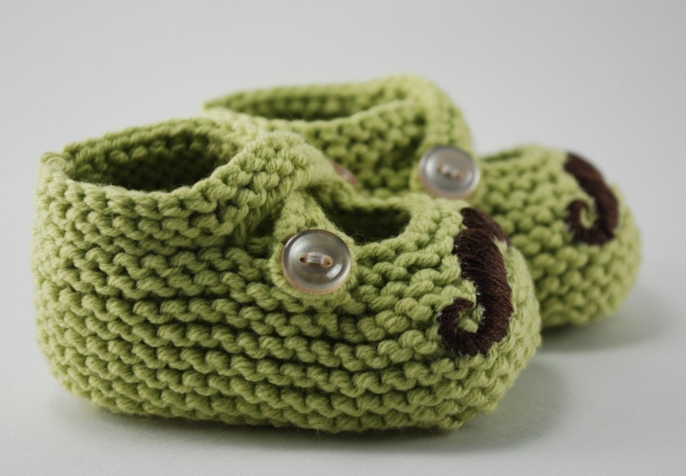 Mr. Mustache Green Baby Booties