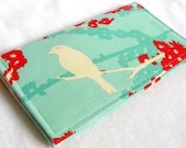 Sparrows in Aqua Handmade checkbook cover / wallet  Aviary 2 - faithonearth