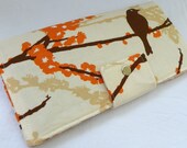 Handmade Long Wallet  BiFold Clutch -Sparrows in almond
