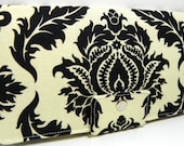 Handmade Long Wallet  BiFold Clutch - Damask in Cavern