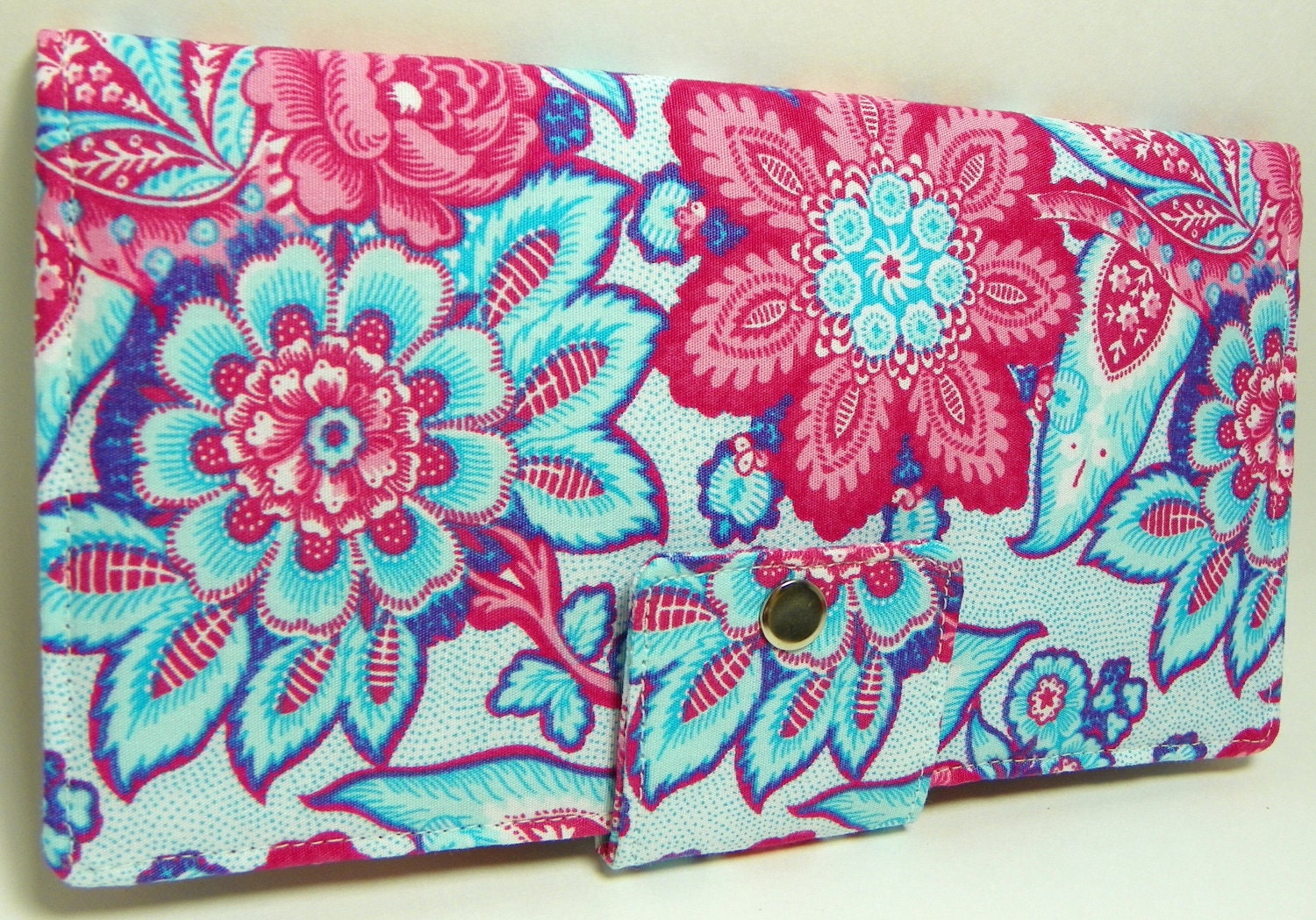 Handmade Long Wallet BiFold Clutch - Blue Flower