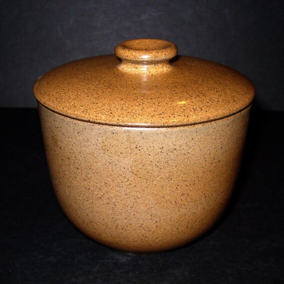 Vintage Heath Pottery Sugar Bowl with Lid Brown by vintagedame