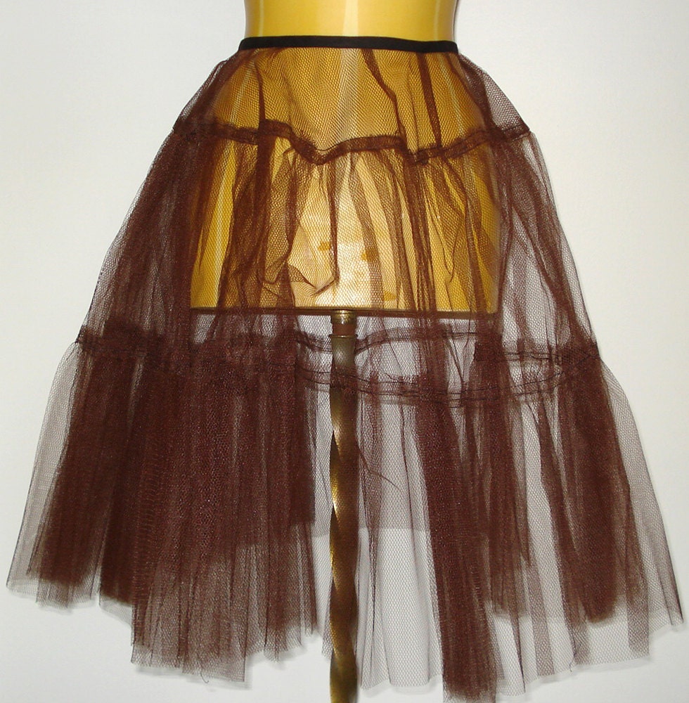 Vintage Crinoline Petticoat Slip - Tulle Netting - Circle Skirt - Chocolate Brown