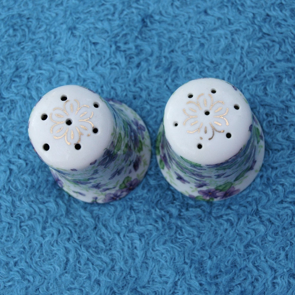 Vintage Violet Pattern Lefton China Salt and Pepper Shakers