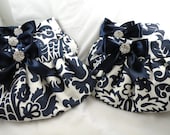 Bridal Pack 6 Purses Navy White AMSTERDAM DAMASK with Navy Satin Bows and Clear Crystals or Pick Your Bow Color 10% DISCOUNT on Pack