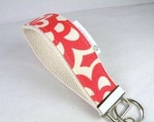 Key Fob Key Chain/Wristlet-with Swivel Hook--LOTUS in Cherry Orange and Cream