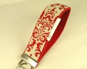 Key Fob Key Chain/Wristlet-with Swivel Hook--MADISON in Lipstick Red and Linen