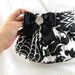 Pleated Clutch Evening Bag Purse Weddings  Bride Bridesmaid--Gray and White AMSTERDAM with Pewter Satin Bow and Clear Crystal
