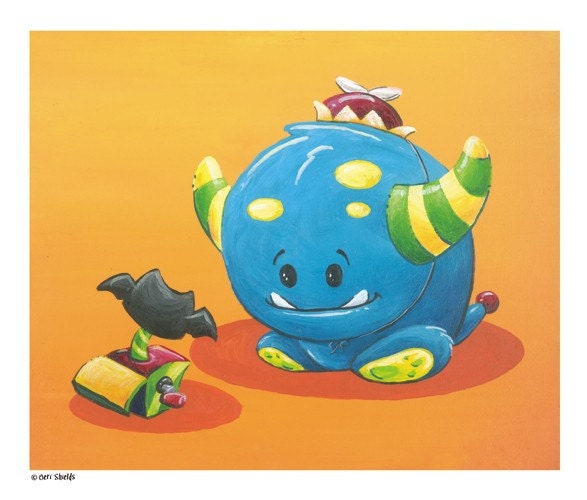 Pleasantly Surprised - Cute Halloween Monster 8x10 Print by Geri Shields