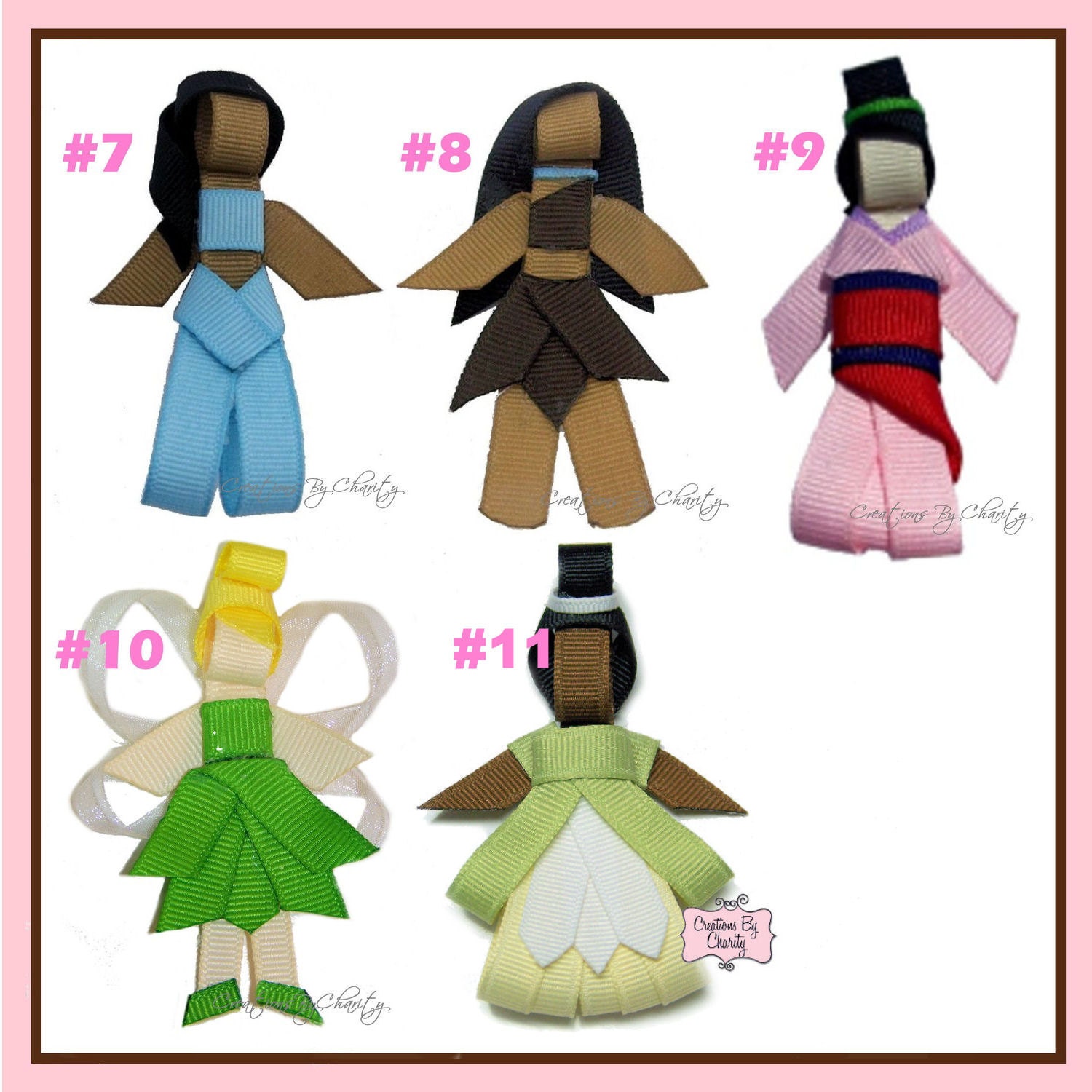 Disney Princess Hair Bow Clips Ribbon Sculpture Girl Accessory - You choose any SIX