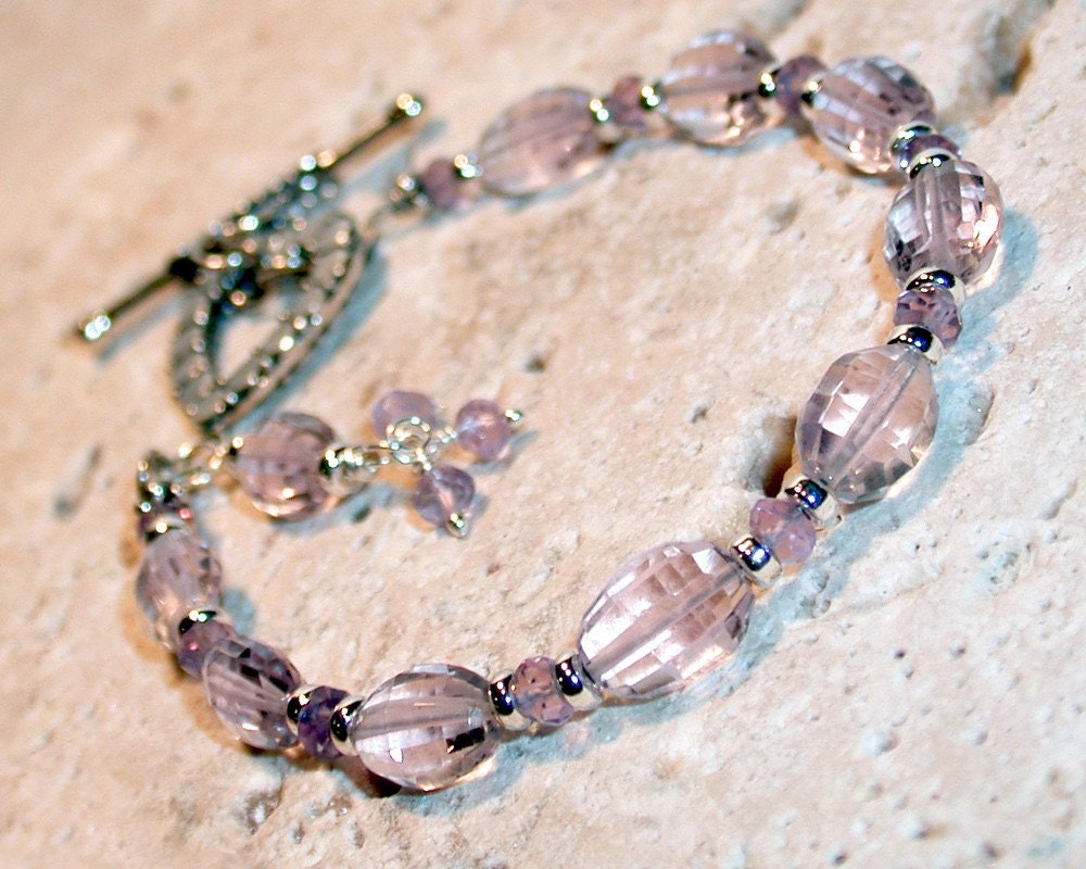 Pink Amethyst Bracelet - Blushing Blossoms Bracelet, Stacking Bracelet by LindaGeez