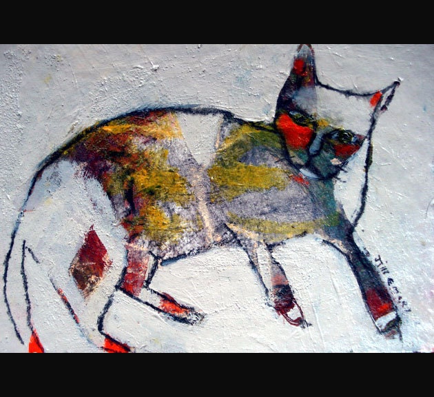 outsider EMERY original painting "calico see's a ghost'