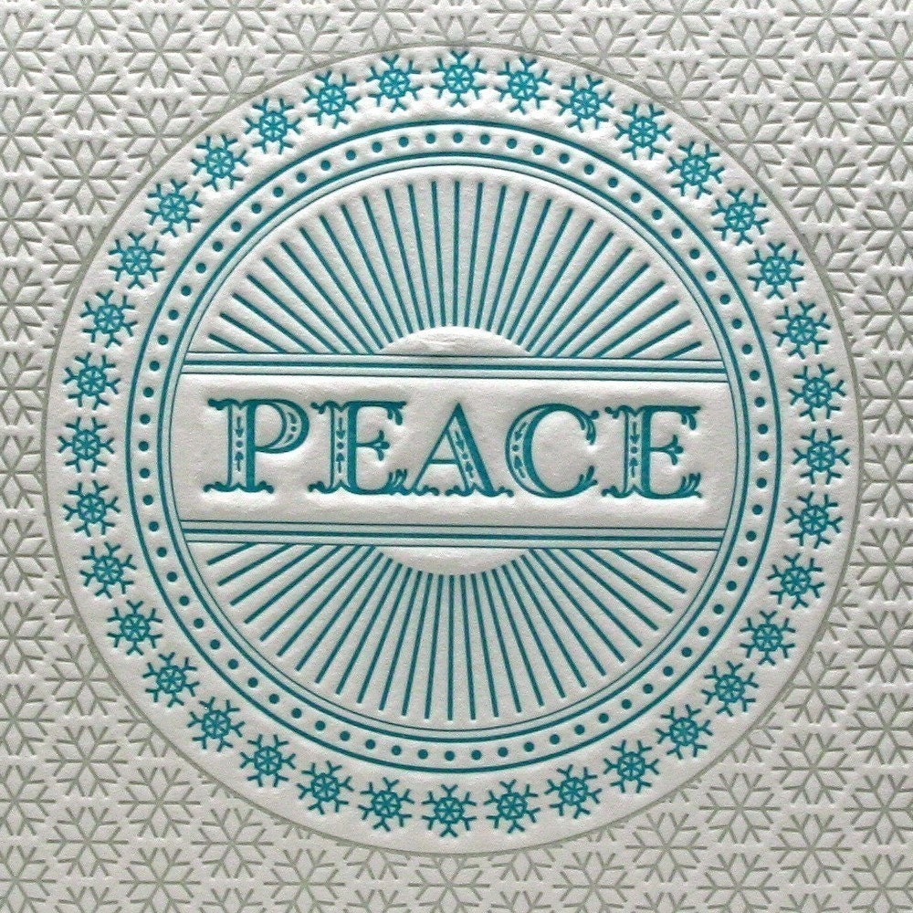 Set of 6 - Peace Snowflake Holiday Letterpress Cards in Blue and Silver