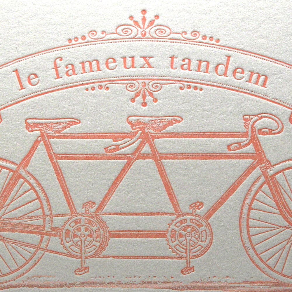 Valentine's Day Love Wedding Anniversary Engagement Bicycle Letterpress Card Famous Bicycle Built for Two in Light Pink