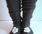 Brown Wool Felted Flower Slipper Socks