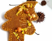 SALE Quercus brooch, wearable fiber art unique autumn beaded pin