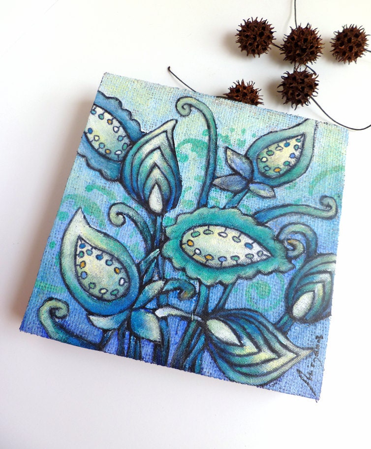 SALE Flower fantasy II, unique mixed media original floral art