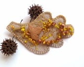 SALE Quercus III, fiber art felt pin, bead embroidery