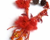 Carnation, unique mixed media red necklace