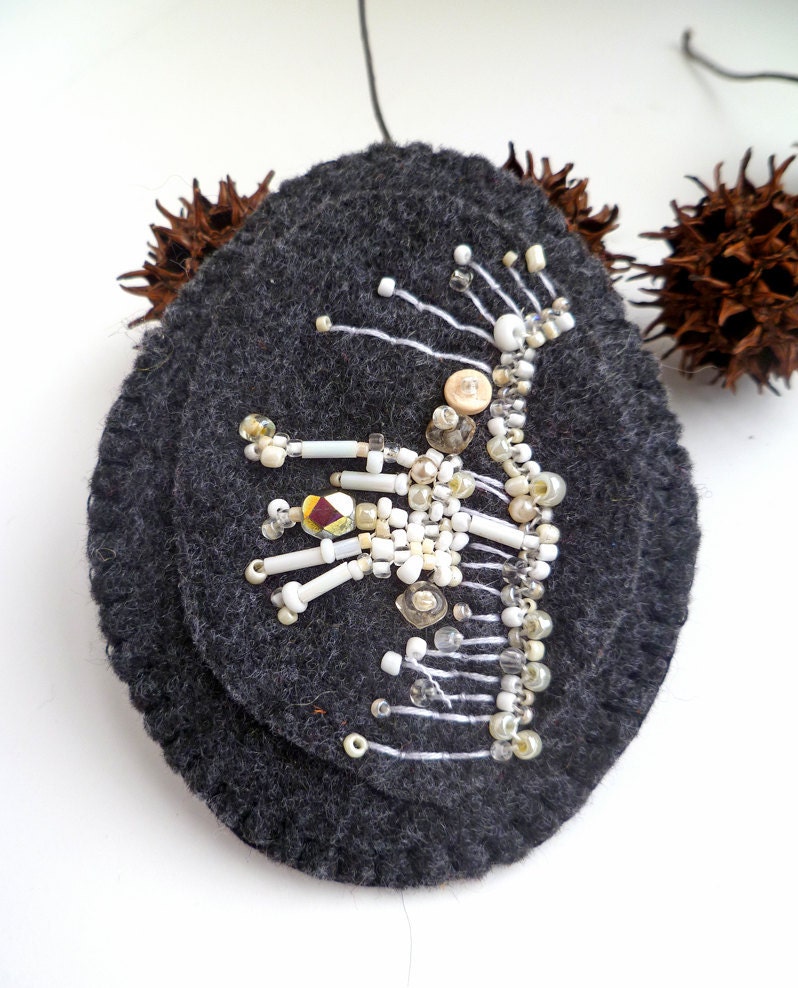 SALE Romantic I, fiber art pin, wearable art brooch