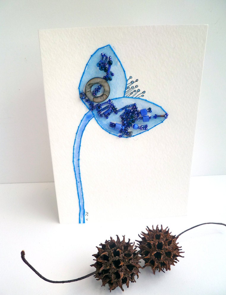 SALE Untitled III, unique mixed media original art card as seen in Sew Somerset summer 2012 issue