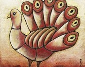 SALE Fowl VI, mixed media original art on cradled wood panel