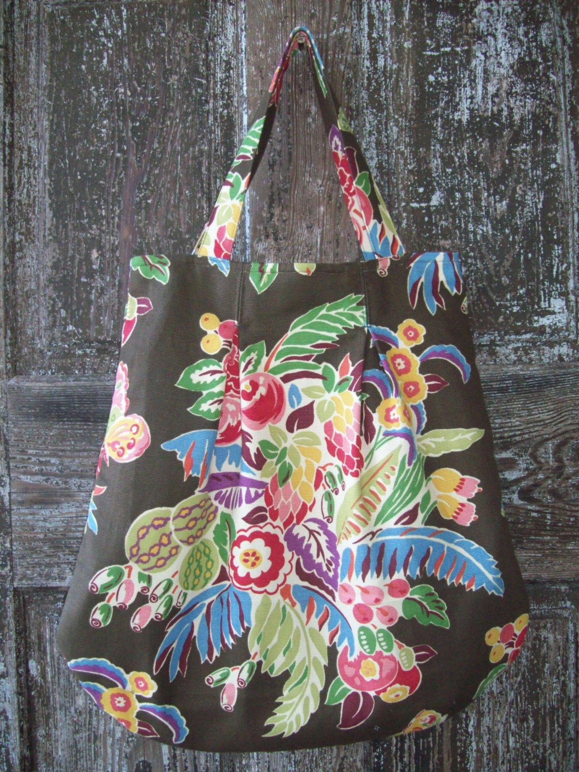 Shoulder BAG brown, flowers, lined with linen generous size lots or room