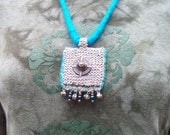 Necklace Hemp Wool  and  Vintage Finds ROMA   with felted Chain
