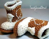 Cowboy Baby  Booties Warm Brown & Natural  Crochet Cowboy Boots