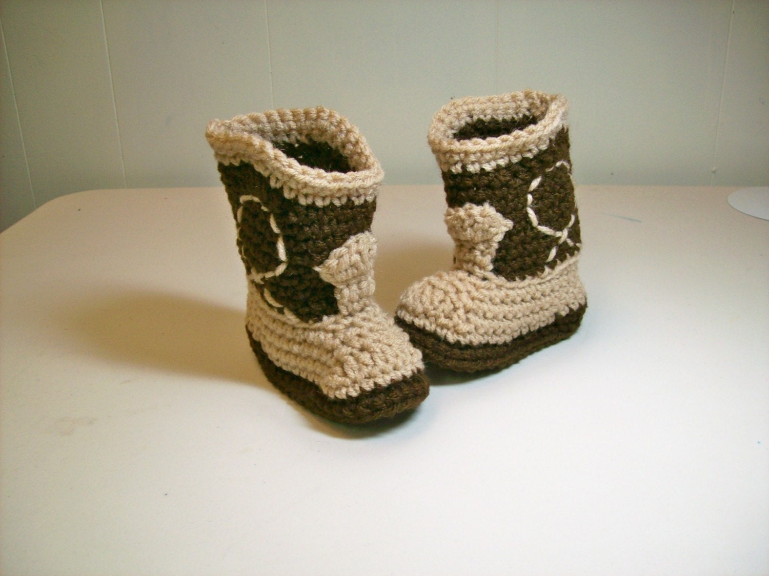 NEWBORN Baby Cowboy Booties - Two-Tone Brown