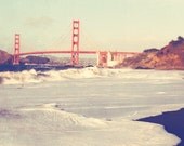 large wall art, San Francisco Golden Gate Bridge photography, romantic California home decor cherry red, beach photo 20x20 print