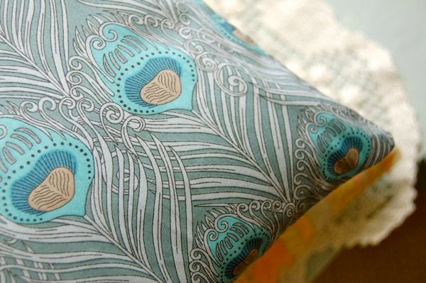 Liberty of London Buckwheat Pillow: Pale Teal Peacock Feathers