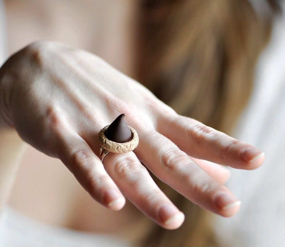 Chocolate Kiss Ring Fashion Jewelry Faux Sugar Cookie in Polymer Clay Statement Piece