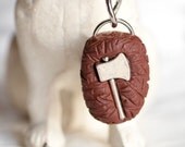 Outdoorsman Ax Key Chain for the Manly Men Sexy Lumberjack Type with Swivel Hook in Chocolate Brown Polymer Clay