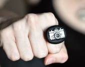 The Photographer's Ring Film Camera Unisex for Men or Women in Black Polymer Clay