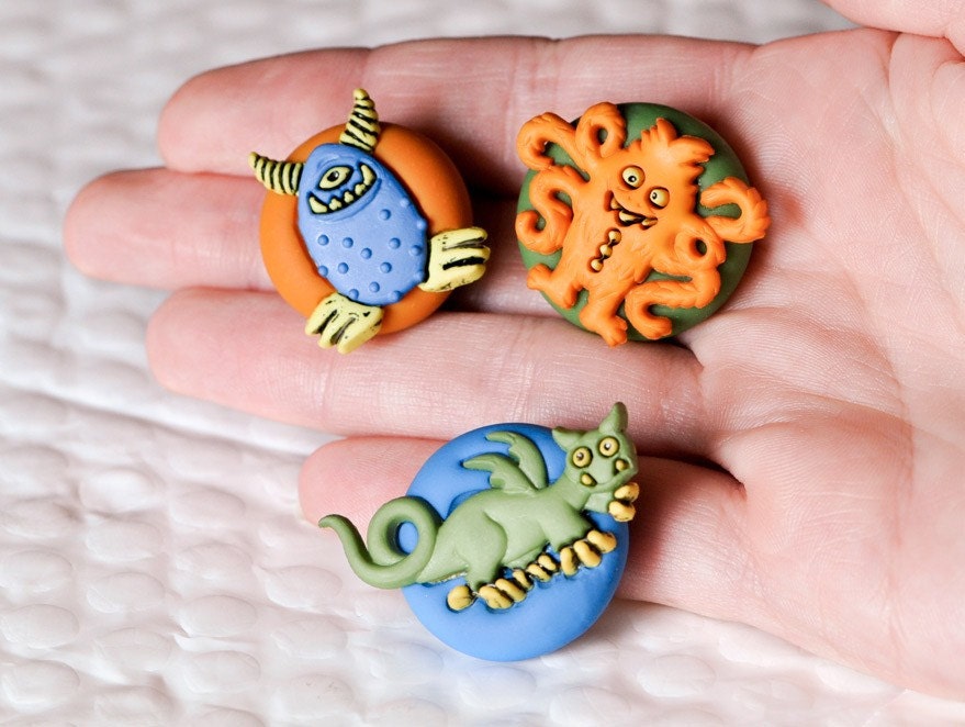 Children's Monster Magnets in Bright Colorful Summer Polymer Clay for the Office, Kids, School, or Home Play Room Decor