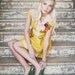 Lace and Linen Dress Mustard Yellow Off Shoulder