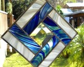 Stained Glass Quilt Square Suncatcher in Wispy Blue and White