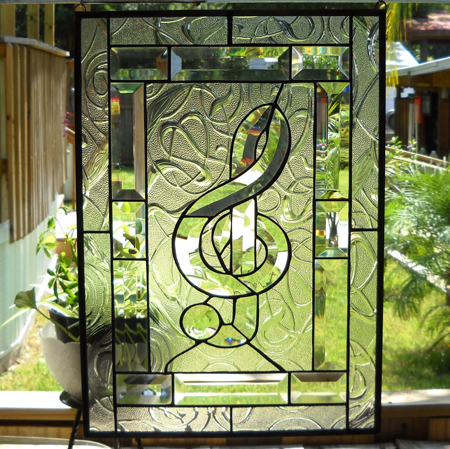 Musical Clef Stained Glass Panel for Window by ArtfulFolk on Etsy