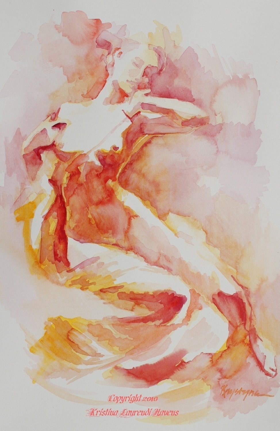 Art Print of Figure Painting in Oranges, Reds and Yellows - Citrus Colors - Dawn