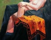 Original Painting of Female with Black and Orange Figure Art