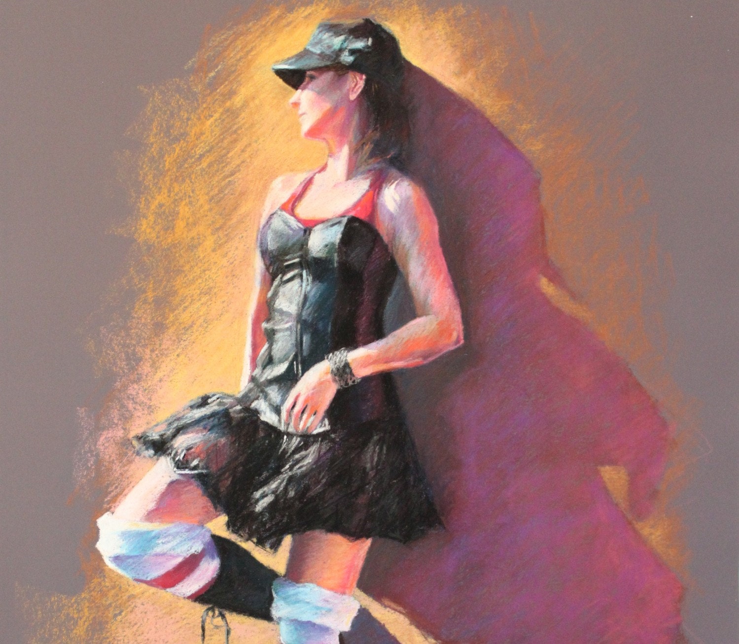 Dancer in Black Bustier - Small Fine Art Print of a Pastel Drawing