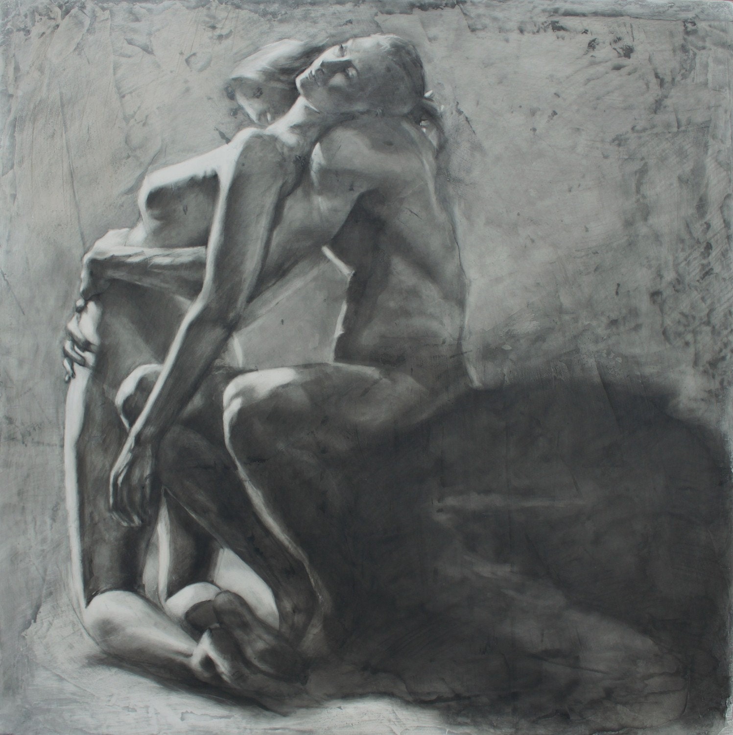 Charcoal Drawing of a Couple - Original Fine Art "Moment of Surrender" -