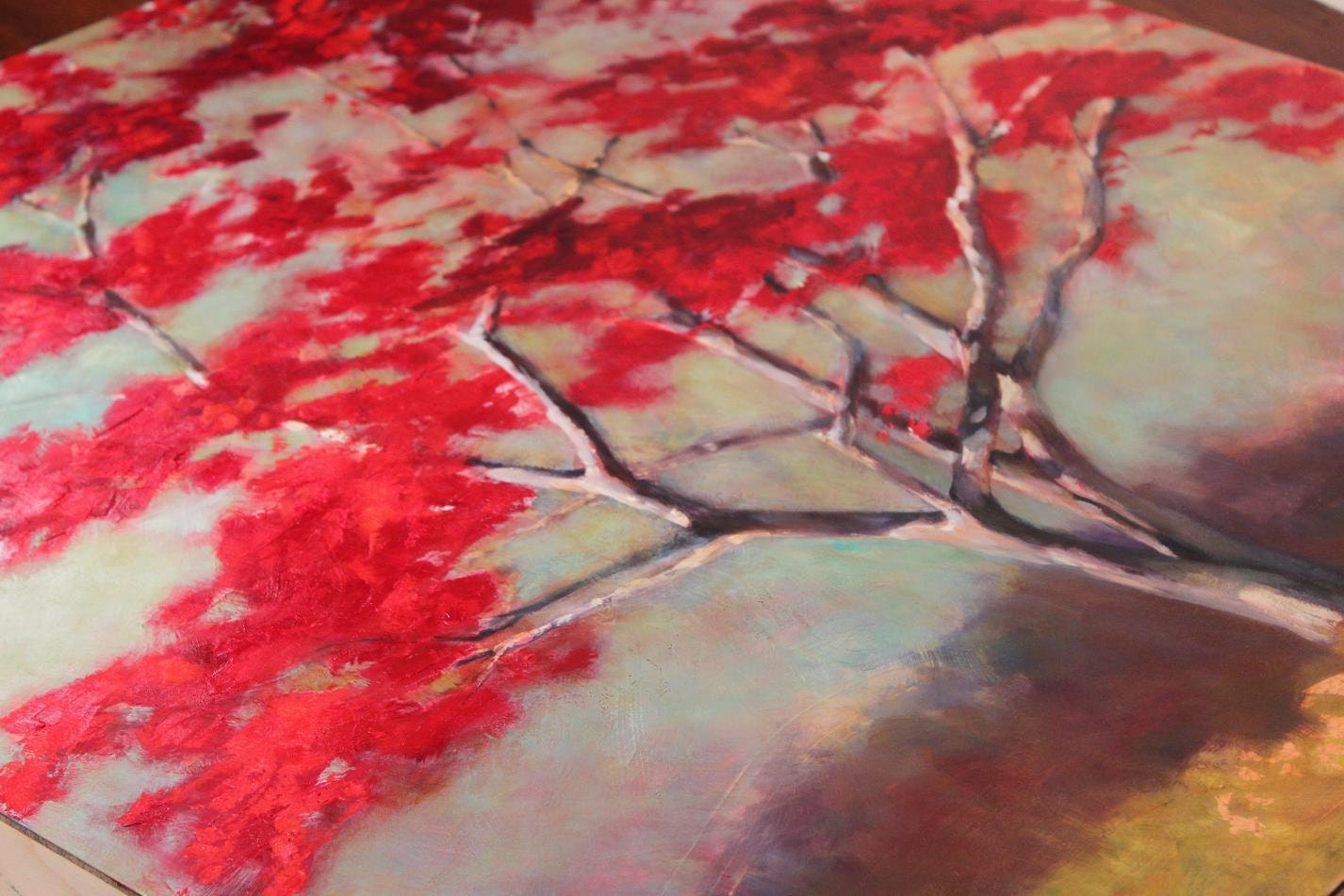 Beautiful Red Japanese Maple Tree in a Purple Landscape Large Fine Art Print