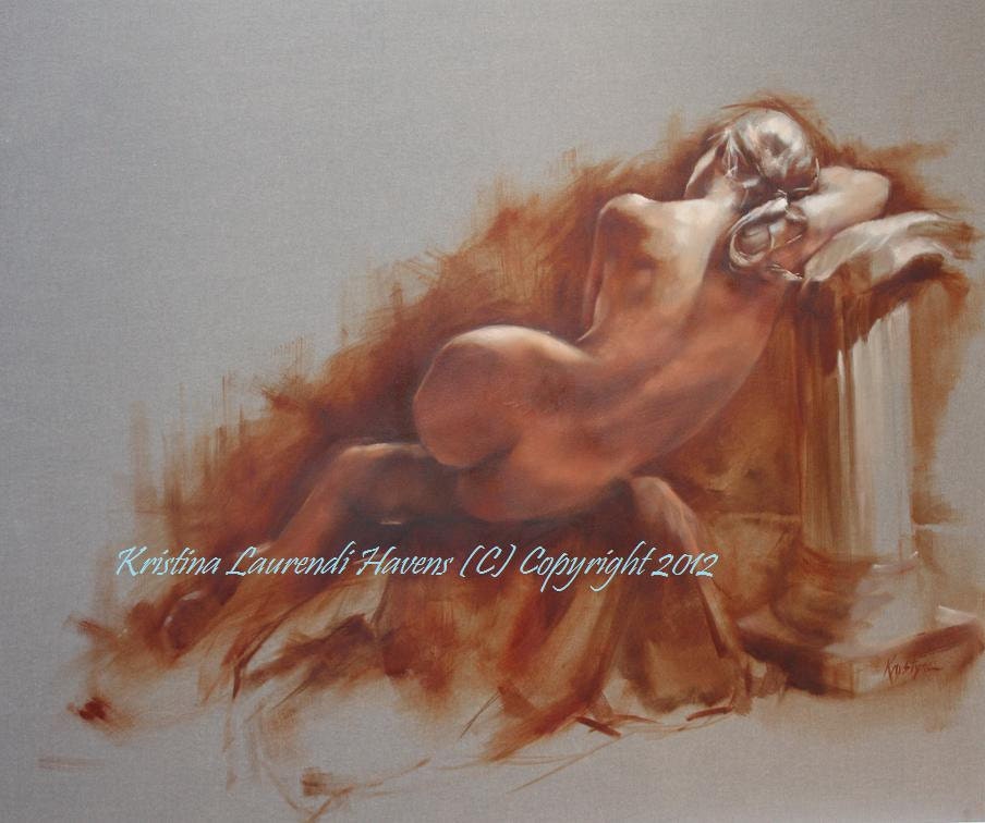 Classic Female Nude Back in Sepia Original Art Painting from the Live Model