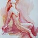 Original Art Watercolor Painting of Seated Female Nude in Bold Colors