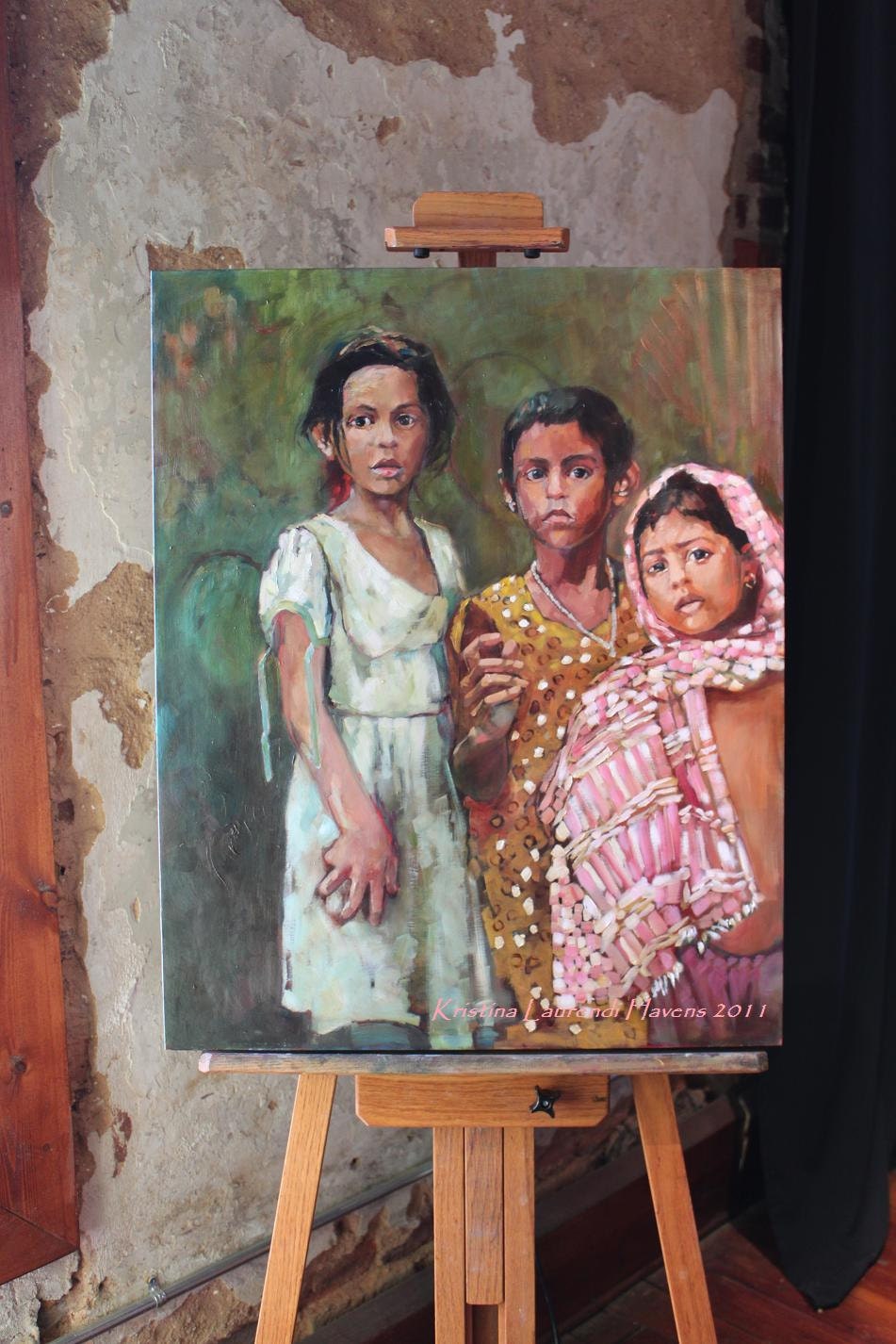 Original Oil Painting of Children of Bangladesh Portrait Art