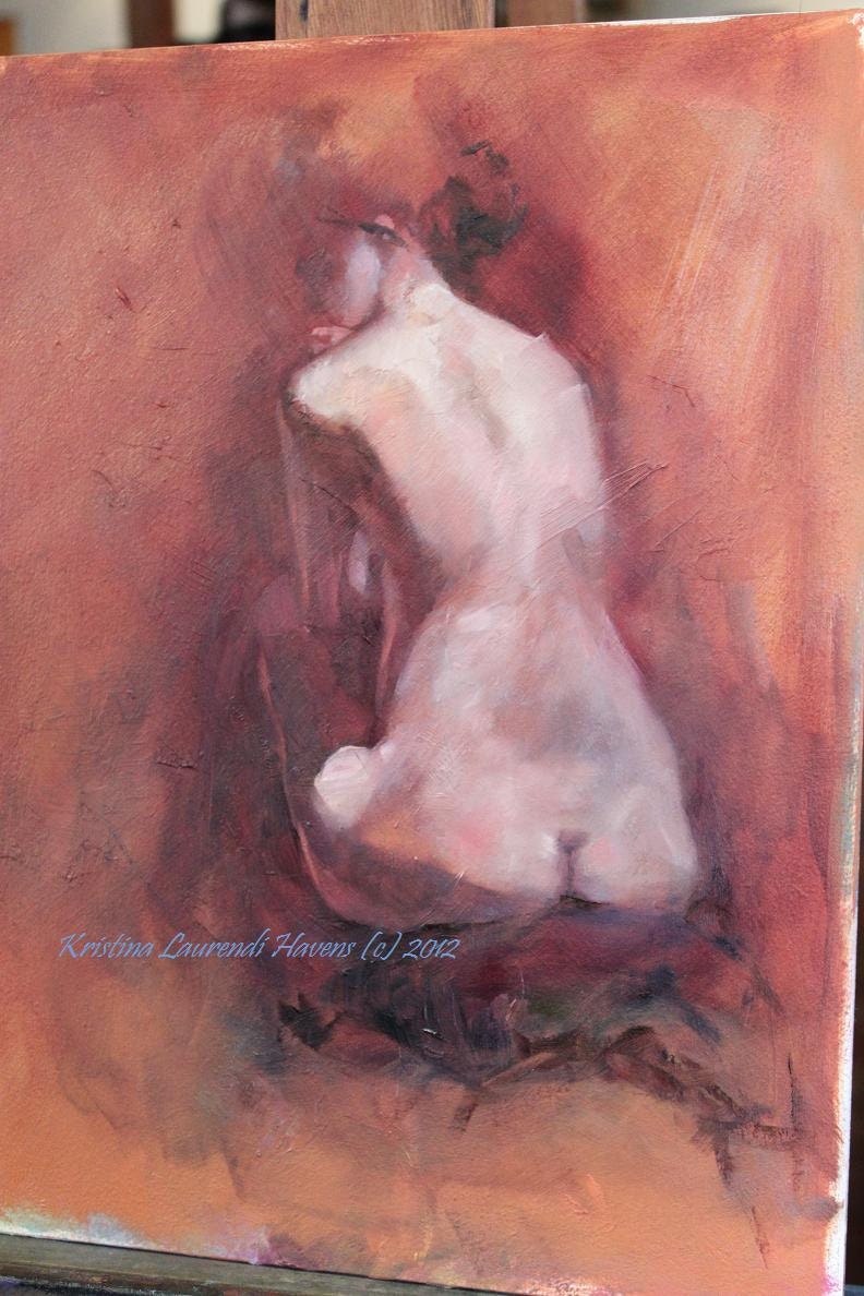 Oil Painting Nude Female Back in Sepia Original Art