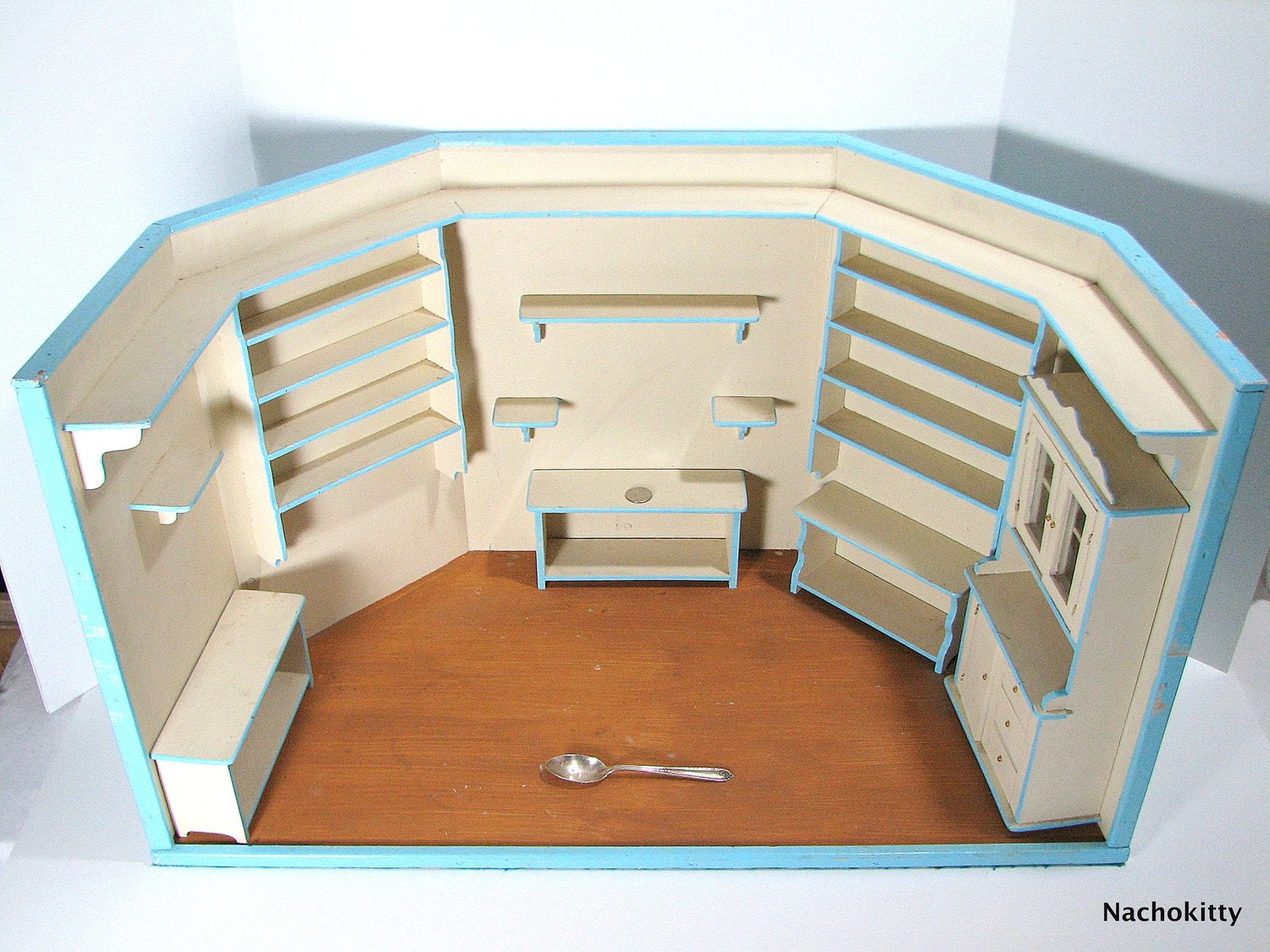 Vintage Kitchen Diorama Room, Miniature Dollhouse Room, Handmade Toy