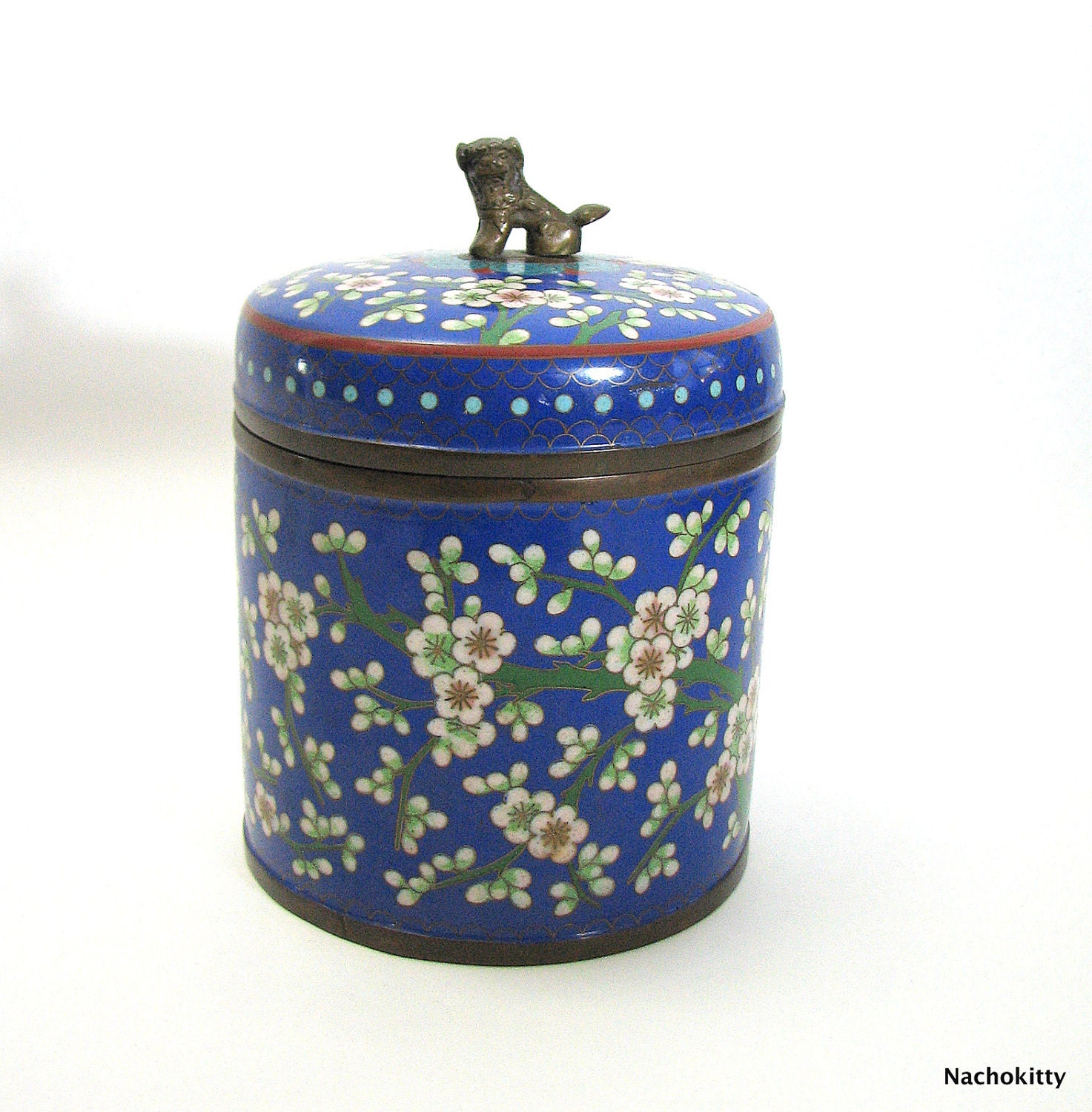 Reserved: 1930's Tobacco Humidor Asian Cloisonne Vintage Foo Dog